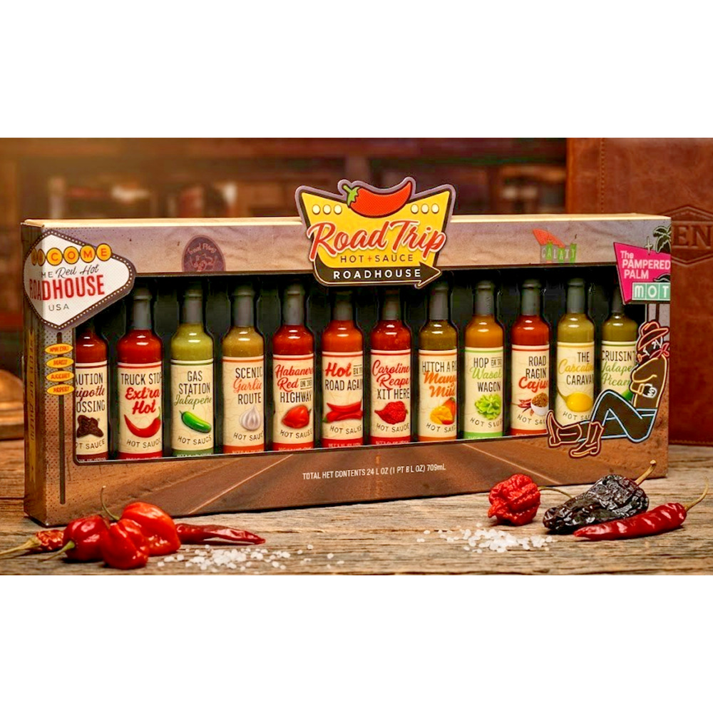 Road Trip Hot Sauce Roadhouse Sampler - 12 Pack Gift Set 24oz - NEW & SEALED